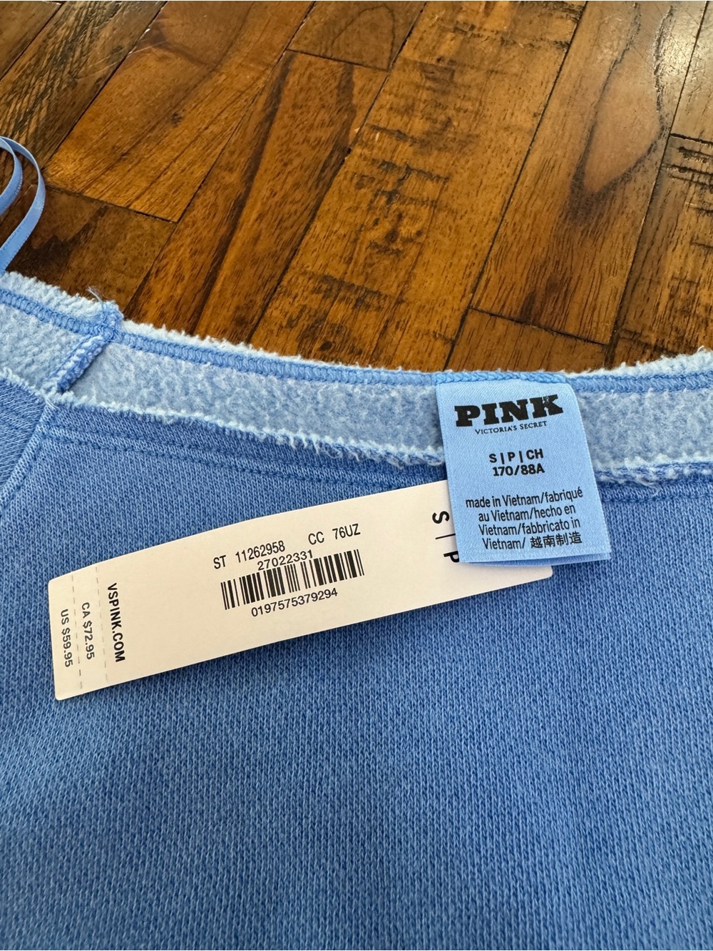NWT PINK Blue Raw-Edge Boatneck Sweatshirt Size Small - Picture 5 of 8